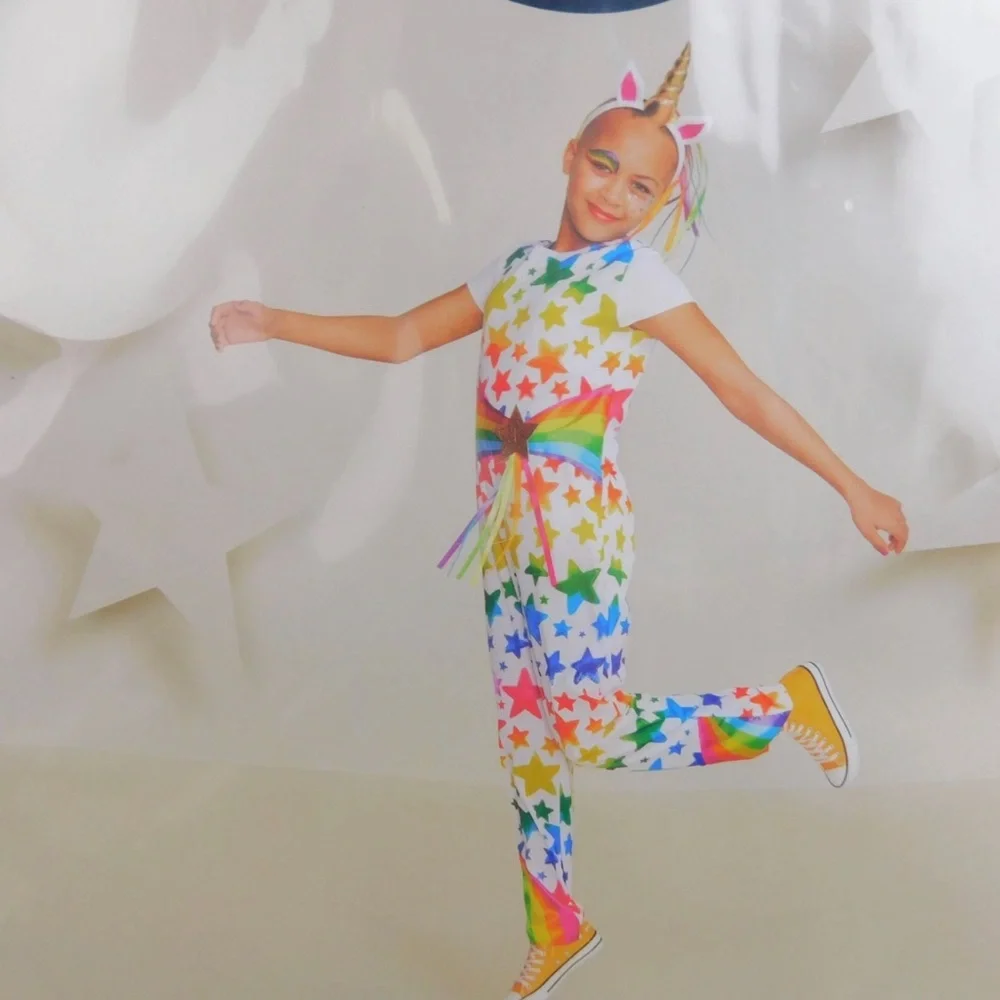 Kids Rainbow Stars Unicorn Costume Jumpsuit Headband 10-12 Large